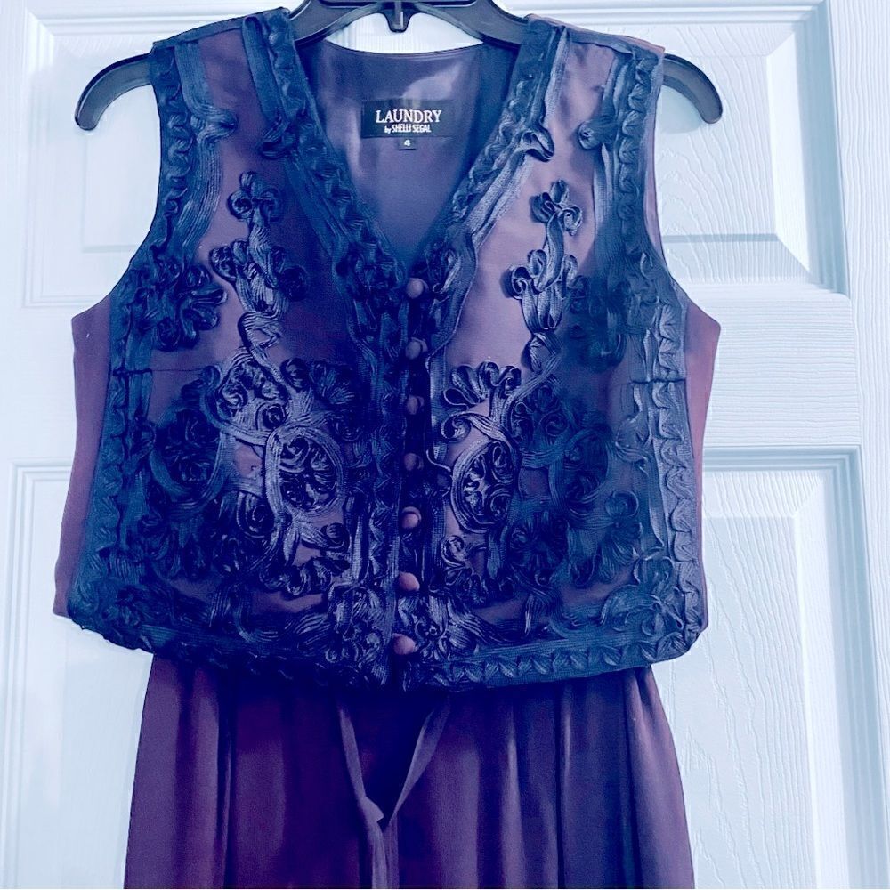 LAUNDRY By Shelli Segal Vintage Embroidered Jumpsuit Size 4 - Picture 6 of 8